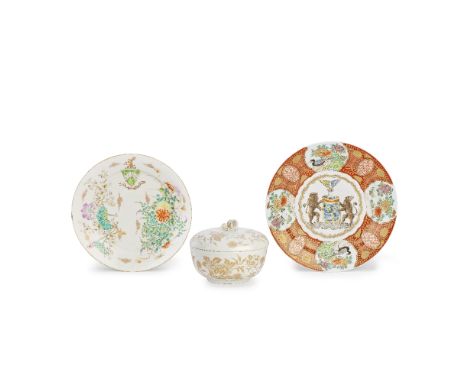 A GROUP OF JAPANESE ARMORIAL WARES18th and 19th centuryComprising: an Arita polychrome armorial dish with the arms of Antoni 