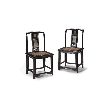 A PAIR OF HONGMU CHAIRS WITH MARBLE INSET PANELS19th centuryEach with a gently curved back splat enclosing a large and a smal