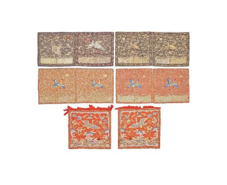 FIVE PAIRS OF OFFICIAL'S RANK BADGES AND A QUANTITY OF TEXTILESLate Qing DynastyThe rank badges variously woven in coloured s