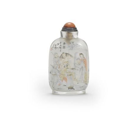 AN INSIDE-PAINTED GLASS SNUFF BOTTLEYe Zhongshan (1875-1945), cyclical date corresponding to 1903Of rounded rectangular shape