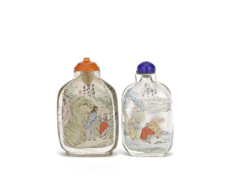 TWO INSIDE-PAINTED GLASS SNUFF BOTTLESYe Zhongshan (1875-1945), cyclical date corresponding to 1904 and 1912The first painted