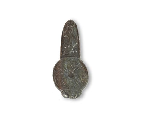 AN ARCHAISTIC JADE TABLET, GUIBIMing Dynasty or laterCarved with an archaistic bi on one side incised with four  taotie masks