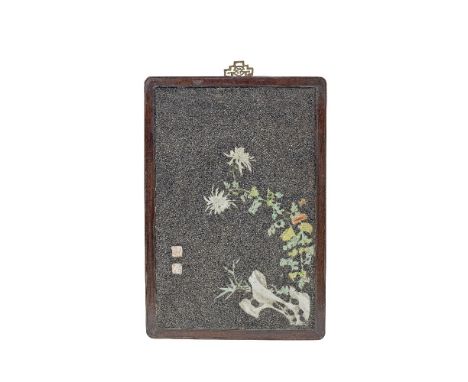 A POLYCHROME ENAMELLED 'CHRYSANTHEMUM' PLAQUE20th centuryThe plaque decorated with a polychrome enamel chrysanthemum spray is