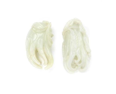 TWO JADE 'FINGER CITRON' CARVINGS19th centuryEach naturalistically carved borne on a leafy stem.The longest: 8cm (3 1/8in) lo