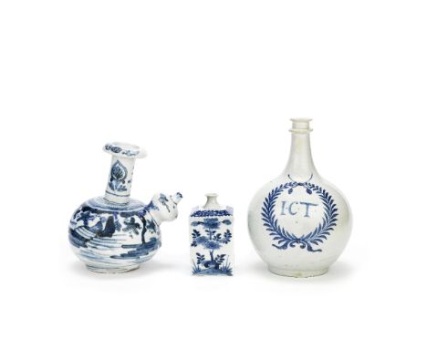 A GROUP OF ARITA BLUE AND WHITE WARESEdo to Meiji PeriodComprising: an Arita blue and white apothecary bottle inscribed 'I.C.