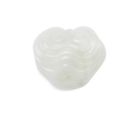 A WHITE JADE 'LINGZHI FUNGUS' CARVING18th/19th centuryNaturalistically carved as a wrinkled ruyi head, with a small fungus he