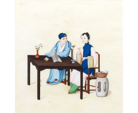 CHINESE SCHOOL (18TH/19TH CENTURY)Various SubjectsComprising: a gouache of four figures, one holding a candle; three pith pap