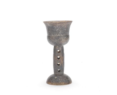 A BURNISHED BLACK POTTERY STEM CUPNeolithic period, Longshan Culture, circa 2500-2000 BCCrisply and thinly potted as a simple