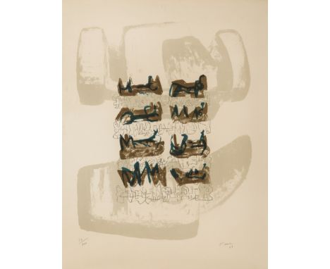 δ Henry Moore (1896-1986) Eight Reclining Figures on Rock Background (Cramer 43) Lithograph printed in colours, 1963, signed,