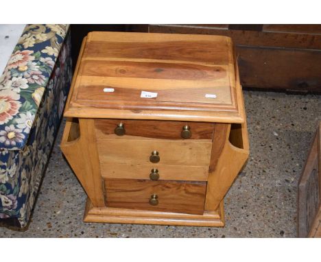 Modern mango wood four drawer lamp table with magazine storage to sides