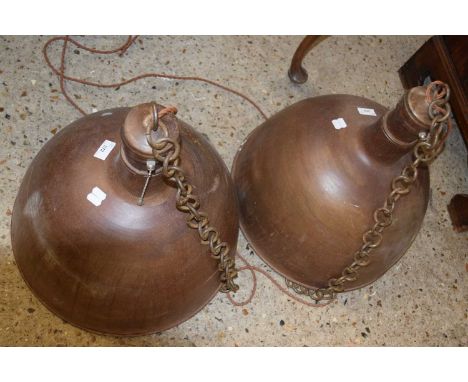 Pair of large metal industrial style light fittings, 47cm diameter