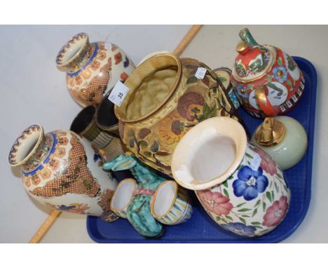 Tray of mixed items to include modern Oriental vases, teapot, table lighter etc