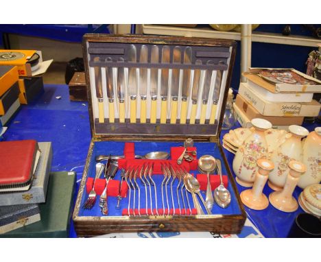 Canteen of silver plated cutlery together with a vintage projector