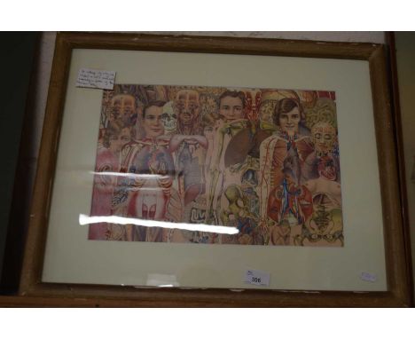 An unusual framed collage picture of 1920's/1930's medical mannequin prints, framed and glazed