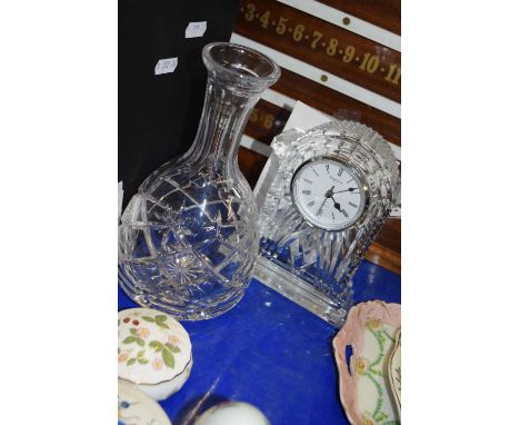 Waterford Crystal mantel clock together with further clear cut glass decanter