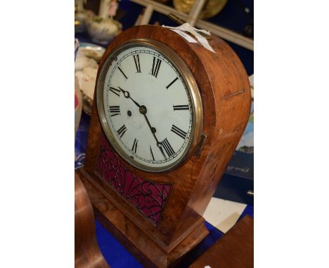 Late 19th Century walnut cased mantel clock with pierced and fabric lined grill to front