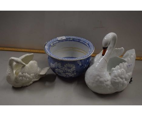A late 19th Century pottery swan reputedly used in a Dairy for the display of eggs together with a further 20th Century ceram