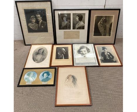 A Selection of seven vintage theatrical signed photographs and two signed drawings to include: Yvonne Arnauld, Jack Hulbert, 