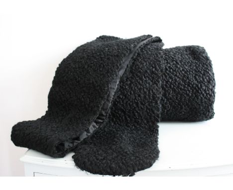 Vintage 1950s large Astrakhan hand muff (38cm x 28cm) and matching extra long scarf (200cm). Satin lined and in very good con