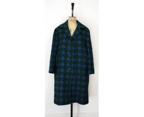Vintage 1960s Welsh tapestry coat in blue/green/black. Great condition as new. Size 12-14