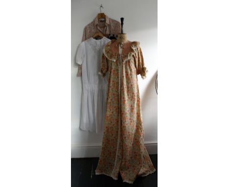 Four vintage items consisting of two LIBERTY print garments - a 1970s lawn cotton summer housecoat/dressing robe by MARIANNE 