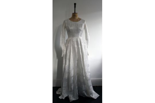 1950s White Damask Wedding Dress By Bourne And Hollingsworth