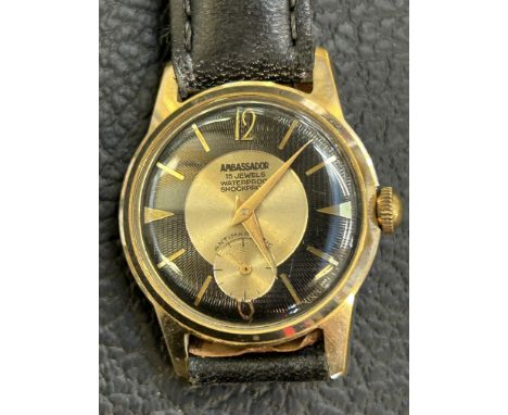 Ambassador vintage 15 jewels gold plated mechanical hand winding watch with very stylish two tone texture dial 
