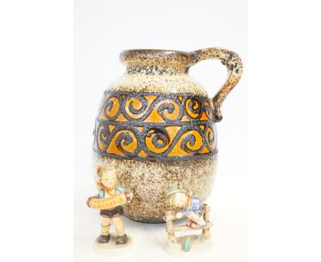 Large West german jug together with 2 Hummel figures 