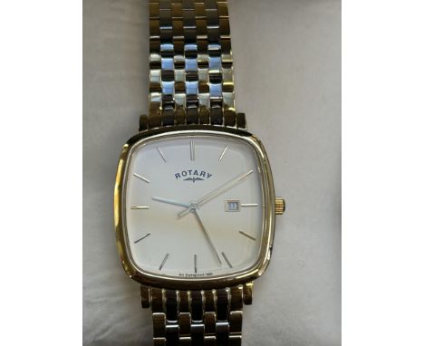Rotary two tone gents TV style cushion case watch in box 