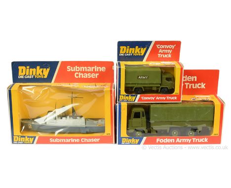Dinky Military group to include 668 Foden Covered Truck - green including hubs and plastic canopy, black interior; 687 Convoy