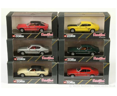 Corgi (Detail Cars) a group of (1/43rd scale) Ford Capri models to include 305 2600 GT - red, black hood; 300 3000 GT - red; 