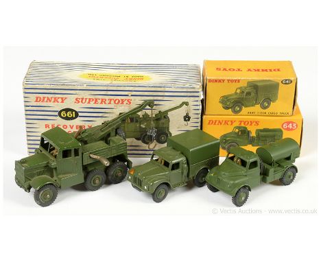 Dinky Military group to include 641 Cargo 1-ton Truck - green including metal tilt and ridged hubs with black treaded tyres, 