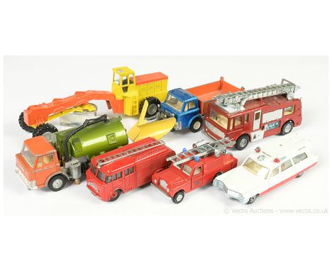 Dinky unboxed group to include; Merryweather Fire Engine; Land Rover Fire Appliance; Ford D800 Tipper with Snowplough; Grader