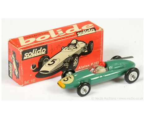 Solido 142 Alpine FIII - green body, yellow nose, plastic figure driver, spun hubs, racing number 5 - overall condition is ge