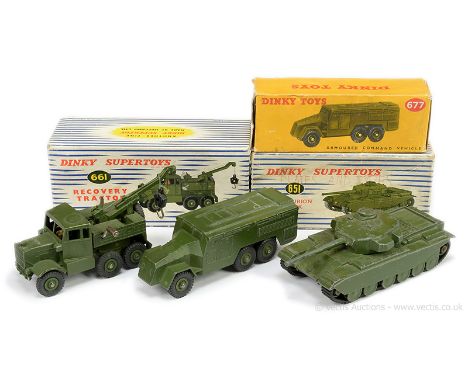 Dinky Military 651 Centurion Tank - green including metal rollers with black rubber tracks - Fair in a Fair to Good blue and 