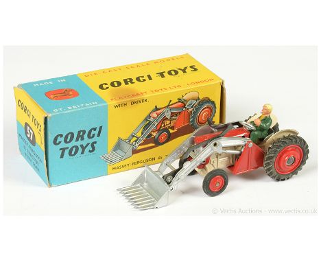Corgi 57 Massey Ferguson 65 Tractor with Fork - beige body and mudguards, red including plastic hubs, silver arms and forks, 