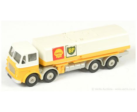 Dinky 944 Leyland Octopus "Shell / BP" Fuel Tanker - white, yellow, grey chassis and plastic hubs, tow hook, silver trim - Ex