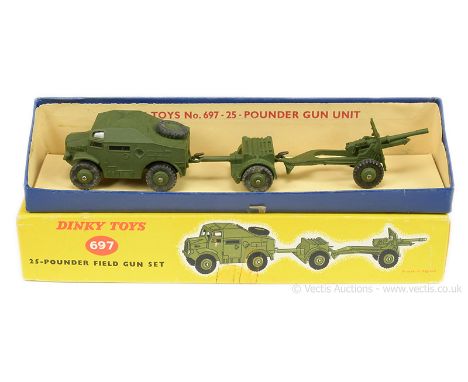 Dinky Military 697 Field Gun Set containing Artillery Tractor with windows; Ammunition Trailer and Field Gun - all finished i