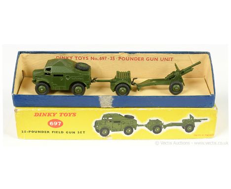 Dinky Military 697 Gift Set to include Artillery Tractor, Ammunition Trailer and Field Gun - all are finished in green with r