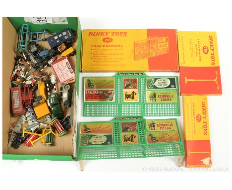 Dinky 755 Lamp Standard (single arm); 756 Lamp Standard (double arm); 765 Road Hoarding - conditions appear to be generally G