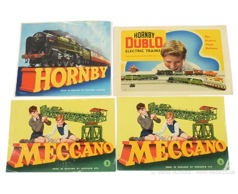 Meccano Products group of original 1950's period unused Set Box Lid Illustrations to include 2 x Meccano No.3 Set illustratin