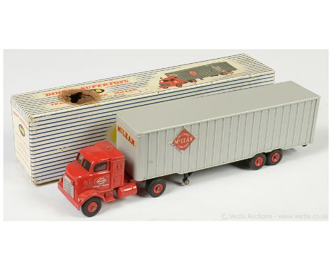 Dinky 948 Tractor Trailer "McLean" - red including plastic hubs, grey trailer - Good (does have chips around front and side e