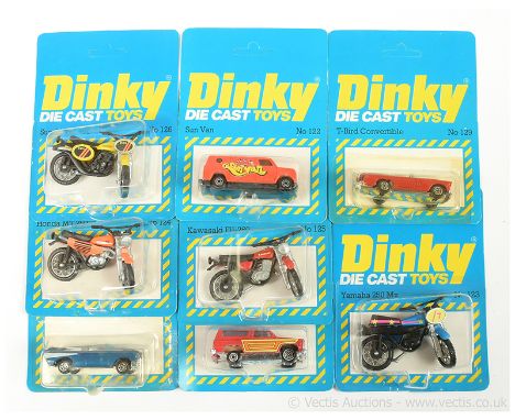 Dinky a group of smaller scale late issues to include 129 Ford T-Bird Convertible; 121 Chevy Blazer; 125 Kawasaki Motorcycle,