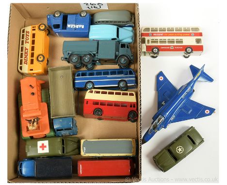 Dinky unboxed group of (restored/repainted) to include Heavy Tractor; 4 x Double Decker Bus; "RAF" Pressure Refueller; also i