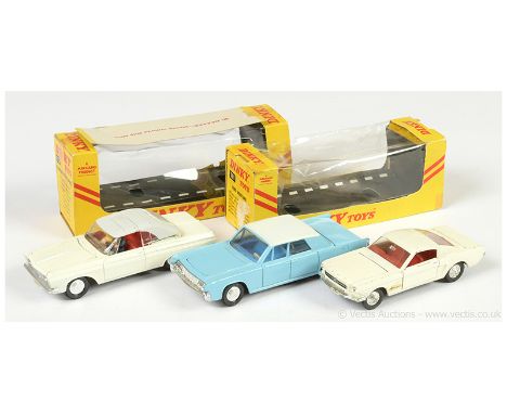 Dinky 115 Plymouth Fury Sports - white body, grey plastic hood, red interior with 2 x figures, cast spun hubs (broken aerials