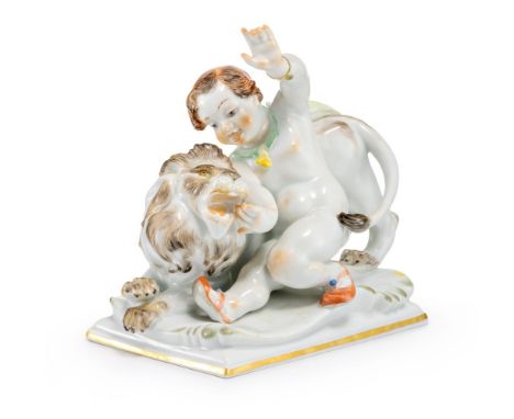 Thein, HeinrichSternzeichen Löwe  Meissen, um 1975 Allegorische Kinderfigur. Farbig und mit wenig Gold bemalt. Auf goldgeränd