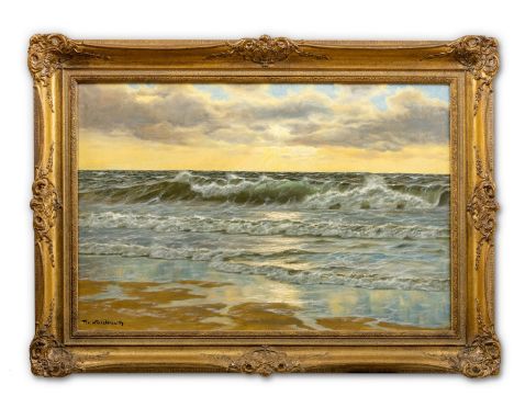 Kalckreuth, Patrick von  (Kiel, Starnberg 1898-1970) "Hohe See"  Sign. Öl auf Lwd. 60,5×90,5 cm. Rücks. Klebeetikektt des Kun