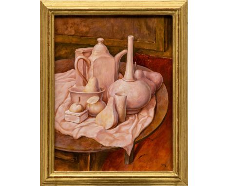 Bak, Samuel (geb. 1933 in Vilnius; lebt in Tel Aviv und u.a. New York) Stillleben mit Kanne, Vase und Birnen  Sign. Mischtech