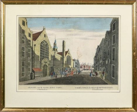 Amsterdam  Guckkastenbild. Vue de la Chapelle du Vieux Quartier de la Ville d'Amsterdam. 27,5×40,5 cm. (Rep.). 18. Jh. R. (57