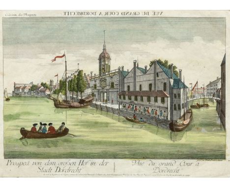 Dordrecht - Guckkastenbild  2. H. 18. Jh. Prospect von dem großen Hof in der Stadt Dordrecht. Kol. Kupferstich. Zweisprachig 